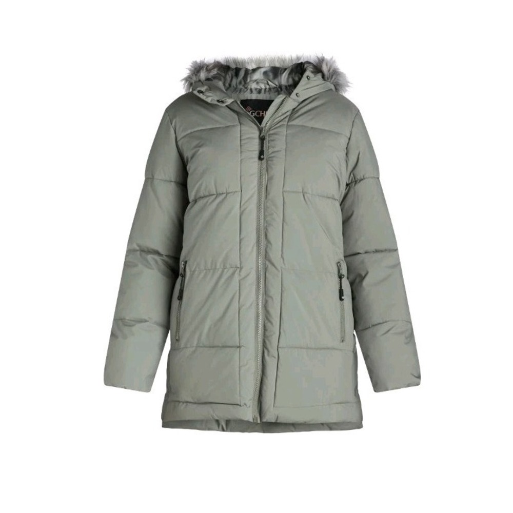 Big Chill Women's Quilted Puffer Coat with Faux Fur Trim Hood size L NEW Winter
